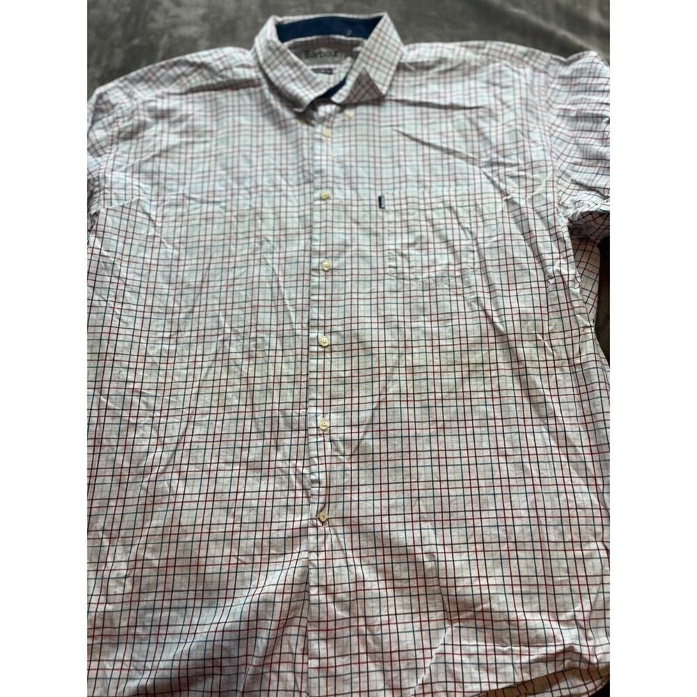 Barbour White Check‎ Shirt Mens Size 2XL XXL Long Sleeve Regular Fit